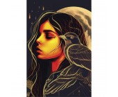 Алмазная мозаика с частичным заполнением «Девушка с вороном»‎