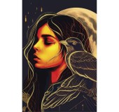 Алмазная мозаика с частичным заполнением «Девушка с вороном»‎