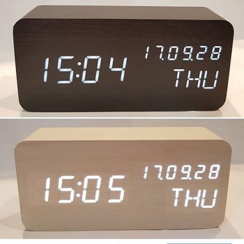 Часы-будильник LED бамбуковые с термометром (маленький)
