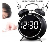 Металлический Led часы Будильник цифровой с двойным звонком, бесшумный