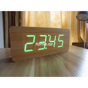 Бамбуковые LED часы-будильник с термометром