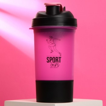 Шейкер спортивный Sport girl, чёрно-розовый, с чашей под протеин
